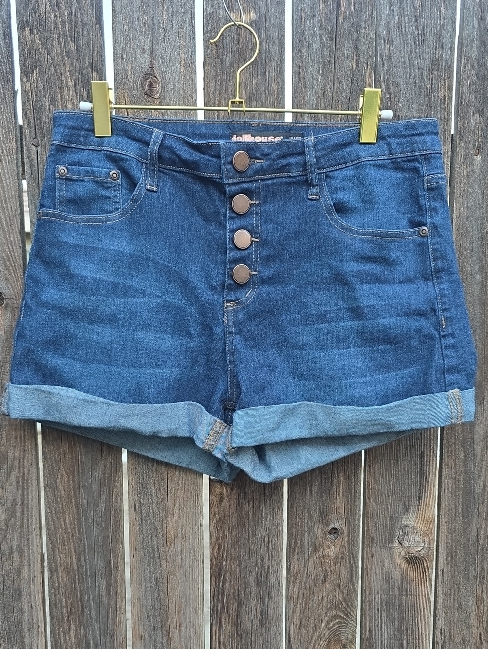 Dollhouse Dark Blue Button Fly Denim Shorts Folded Hems Size 11/12